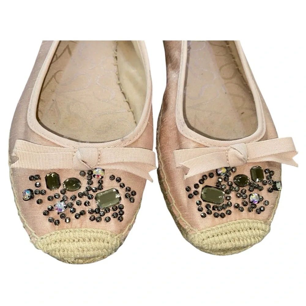 Simply Vera-Vera Wang Pink Fabric Jeweled Ballet Flat Espadrille Sz 7.5-8